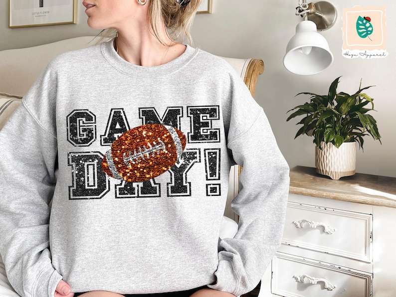 Game Day Football Sweatshirt : Printed Faux Sequin Sweater – Sparkly Hoodie Design image 4