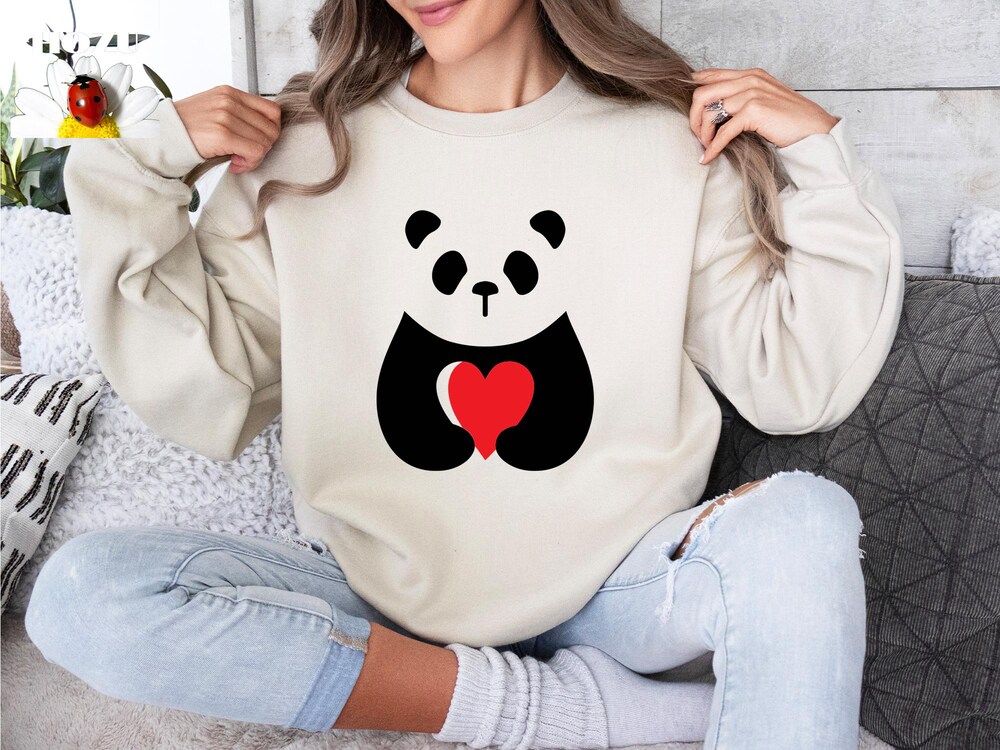 Valentine Panda Heart Sweatshirt, Cute Valentine Sweatshirts, Valentine Sweatshirts, Vintage Valentine Sweatshirt, Valentine Pullover Trendy Fashion