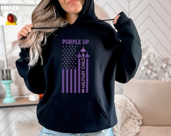 Purple Up For The Military Child T-Shirt, Month of Military Child Shirt, Army Soldier Kids Gift, Boots US Flag Shirt, Purple USA Flag Shirt