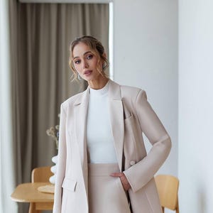 Frau Klassischer Anzug, Boho Anzug, Hose mit weitem Bein, Hochzeitsanzug, Palazzohose, formeller Hosenanzug, Brautjungfer Set, Cocktailkleidung, Abschlussballanzug