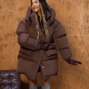 Oversize Puffer Coat, Belted Puffer, Womens Puffer, Long Vintage Jacket, Streetwear, Outerwear, Brown Puffer, Winter Style, Slow Fashion