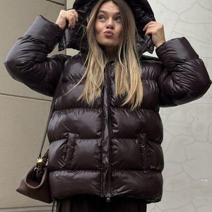 Womens Oversized Winter Jacket, Vintage Warm Hooded Puffer Coat, Casual Streetwear Down Jacket Women, Winter Style, Outerwear, Slow Fashion
