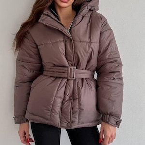 Custom Jacket, Belted Puffer, Oversize Puffer Coat, Womens Puffer, Long Vintage Jacket, Streetwear, Outerwear, Brown Puffer, Winter Style