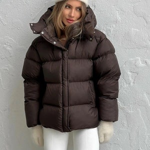 Womens Oversized Puffer jacket, Short Puffer, Outerwear, Down Jacket, Quilted coat, Brown Puffer, Winter Style, Vintage Puffer, High Fashion