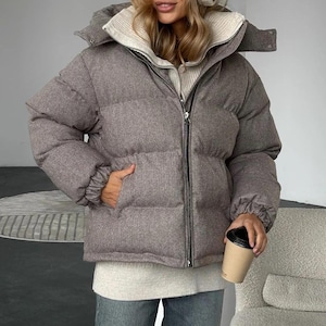 Custom Jacket, Oversize Puffer Coat, Womens Puffer, Long Vintage Jacket, Streetwear, Outerwear, Brown Puffer, Winter Style, High Fashion,Top