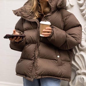 Custom Jacket, Oversize Puffer Coat, Womens Puffer, Long Vintage Jacket, Streetwear, Outerwear, Brown Puffer, Winter Style, High Fashion,Top
