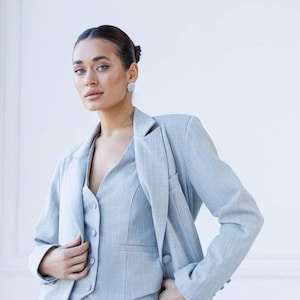 Frauen 3-teiliger Anzug, Frauen klassischer Anzug, Oberbekleidung, Büro-Kleidung, Büro-Mode, Business Outfit, Hochzeitsanzug, Vintage