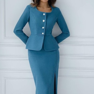 Two Piece Tweed Suit, Women Classic Suit, Outerwear, Custom Jacket, Tweed Jacket, Formal Office Suit, Office Fashion, Business Outfit, Gift