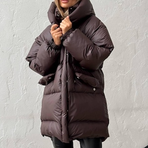 Custom Jacket, Oversize Puffer Coat, Womens Puffer, Long Vintage Jacket, Streetwear, Outerwear, Brown Puffer, Winter Style, High Fashion,Top