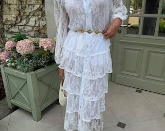 Guipure Lace Wrap Dress with Shorts, Boho Kimono Style