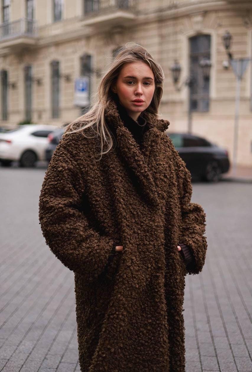 Long Fur Coats For Women Vintage Western Jackets Brown Faux Fur Coat