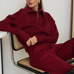 Women 2 Piece Suit, Wool Suit, Womens Clothing, Merinos Wool, Knit Sweater, Vintage Sweater, Plus Size Clothing, Knitted Pants, Winter Style