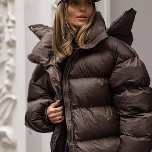 Custom Jacket, Oversize Puffer Coat, Womens Puffer, Long Vintage Jacket, Streetwear, Outerwear, Brown Puffer, Winter Style, High Fashion,Top