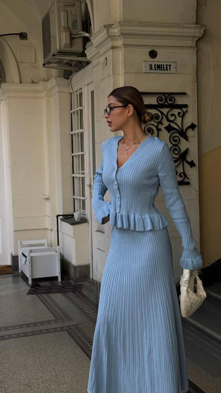 luxury knit dress Engineered Knit Dress V-Neck Style 220B15 TL Turq/Lime / Large