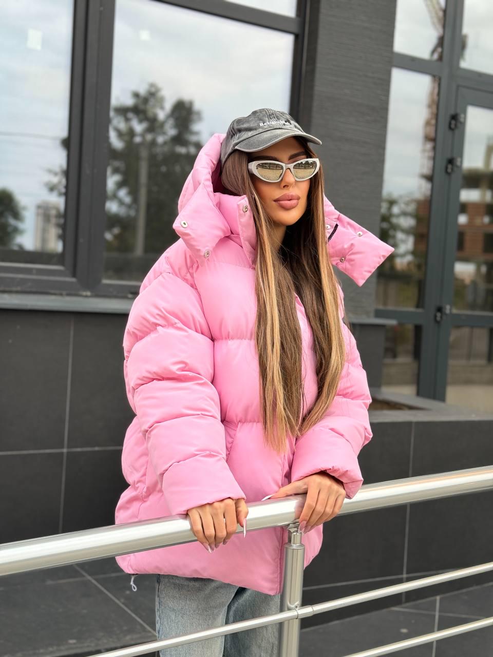 オーバーサイズロングパファーコート、冬用マキシジャケット、ピンク