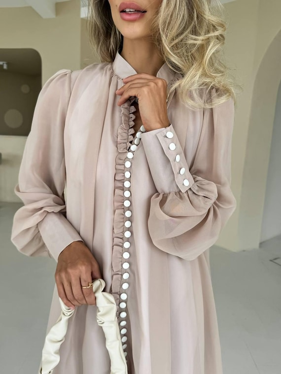maxi dress ruffle front Cream Ruffle Front Smock Maxi Dress