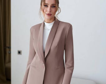 Traje clásico de mujer, pantalones acampanados, atuendo de oficina