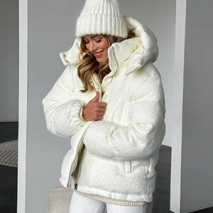 White Oversized Puffer Jacket, Womens Cozy Outerwear, Custom Jacket, Oversize Puffer Coat, Long Vintage Jacket, Winter Style, High Fashion