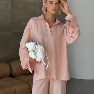 Linen suit women, Pink linen suit, Woman suit, Pants suit, Linen Suit Women, White palazzo pants, Linen Blazer,Women pants suit,Linen pants