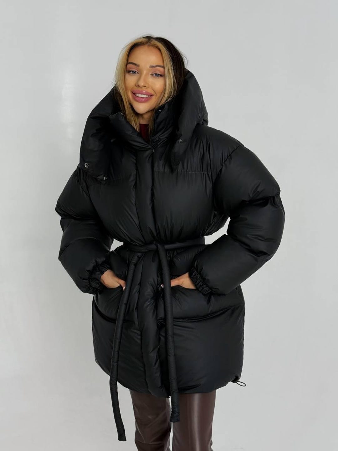 Oversized Black Puffer Coat, Hooded Quilted Down Jacket - Etsy