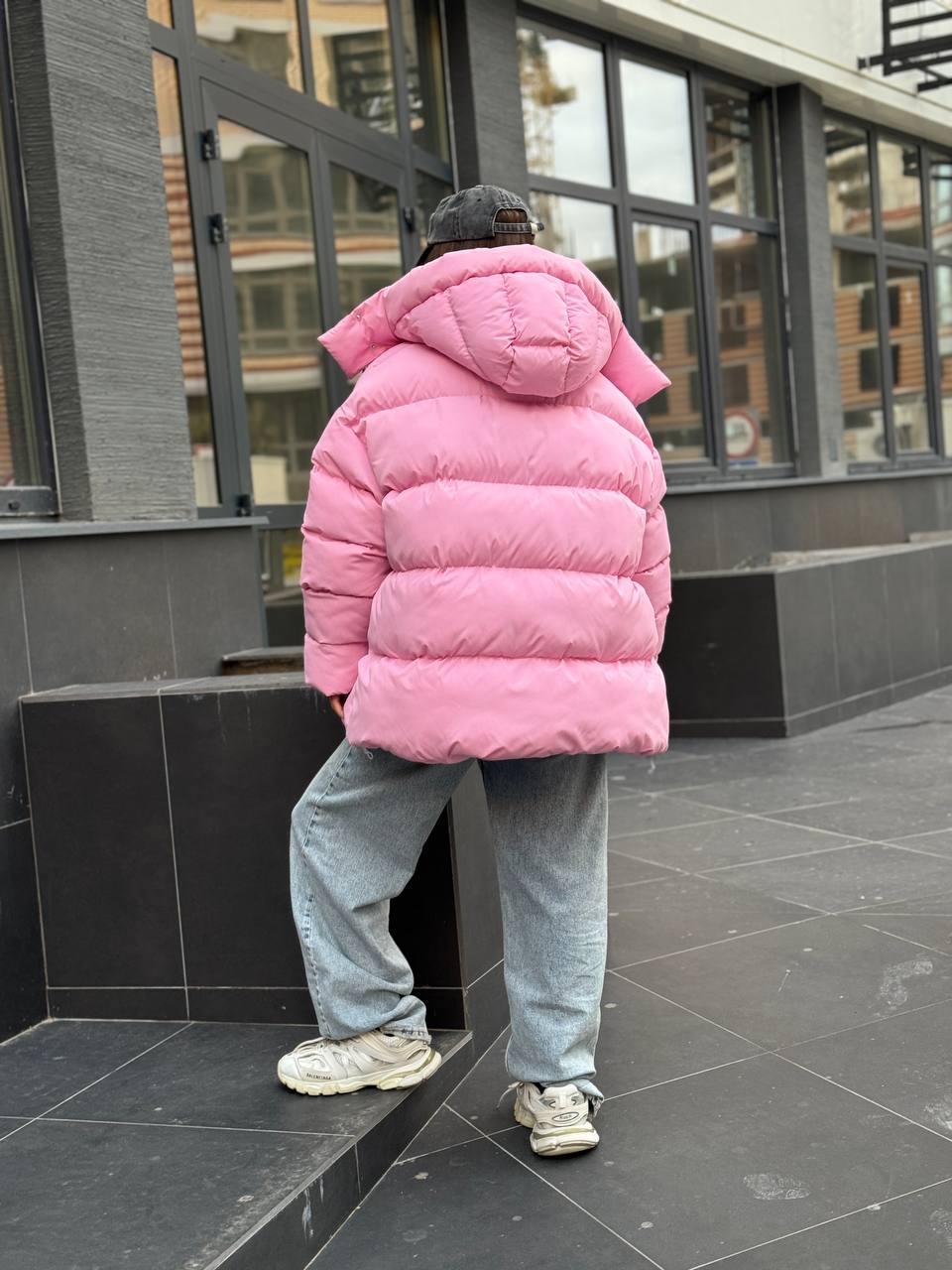 オーバーサイズロングパファーコート、冬用マキシジャケット、ピンク