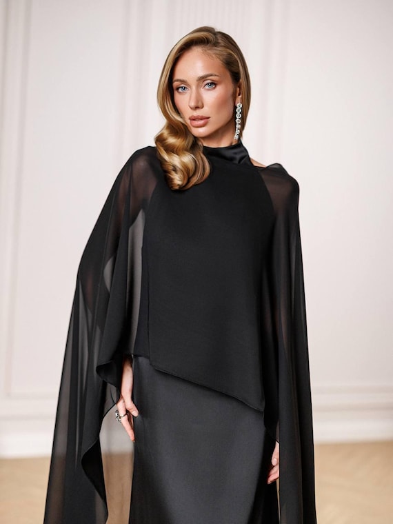 satin cape dress set VELVET SATIN CAPE GOWN
