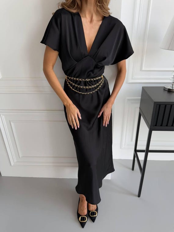 elegant prom dress ideas Mac Duggal - Black Hand Embellished High Neck Midi Dress