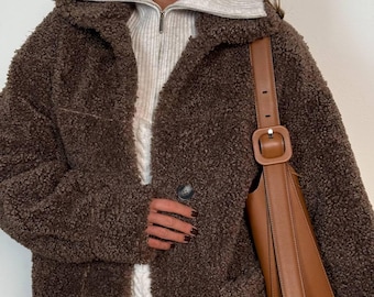 Custom Jacket, Fur coat women, Vintage Wool Coat, Womens Clothing, Eco Fur Coat, Faux Fur Coat, Sherpa Jacket, Outerwear, Winter Style, Wool