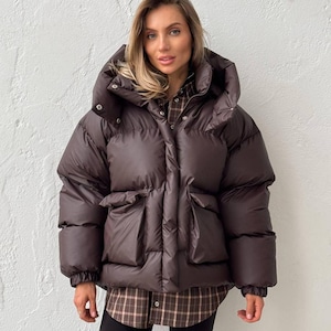 Oversize Puffer Coat, Womens Puffer, Custom Jacket, Long Jacket, Streetwear, Vintage Puffer Jacket, Brown Puffer, Winter Style, Slow Fashion