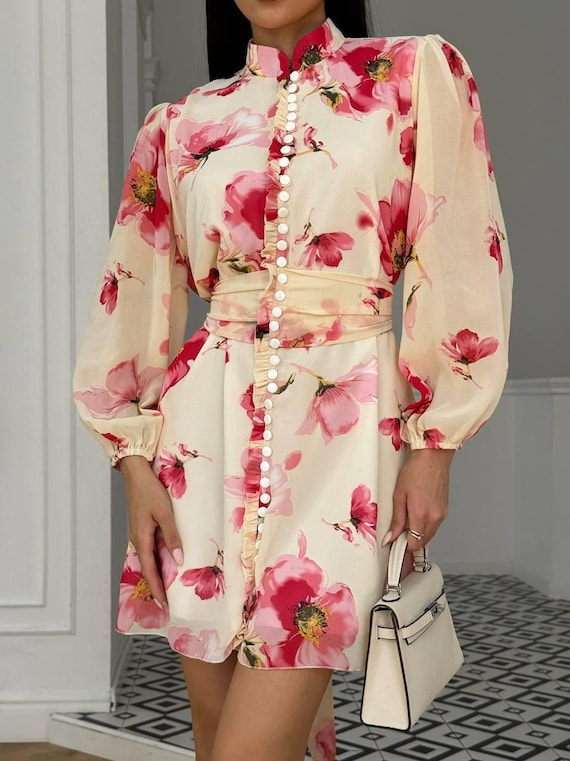 Floral Wrap Kimono Dress, Blue Midi dress, Blue Wrap Dress, Prom Dress,  Wrap Summer Dress, Bohemian Dress,Blue midi dress,Pink Crochet Dress