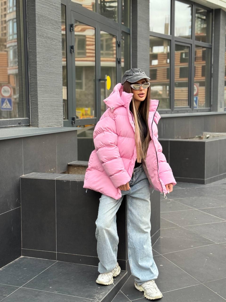 オーバーサイズロングパファーコート、冬用マキシジャケット、ピンク