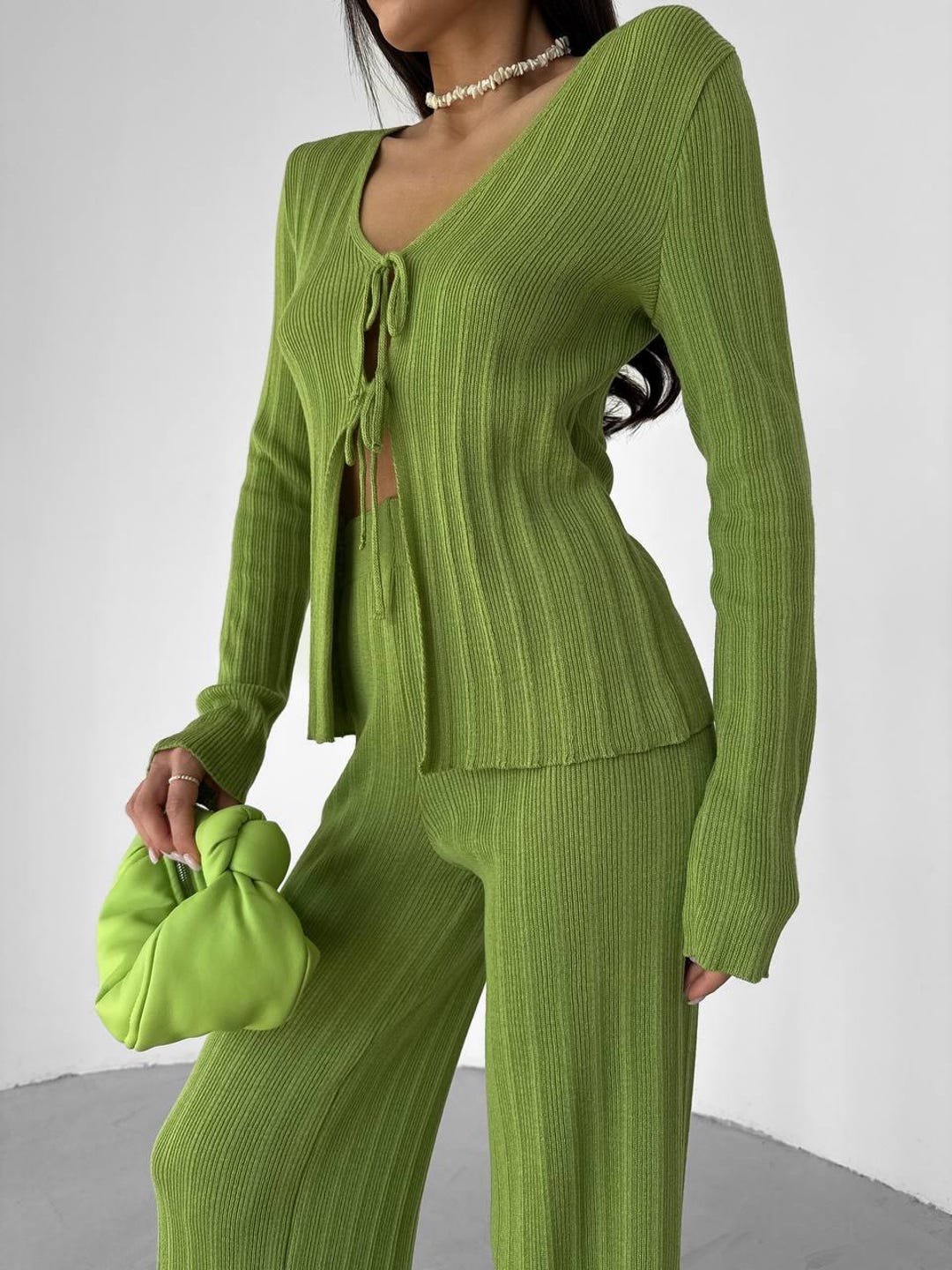 Knit Cardigan With Wide-Leg Pants Set American Retro Style Two-Piece
