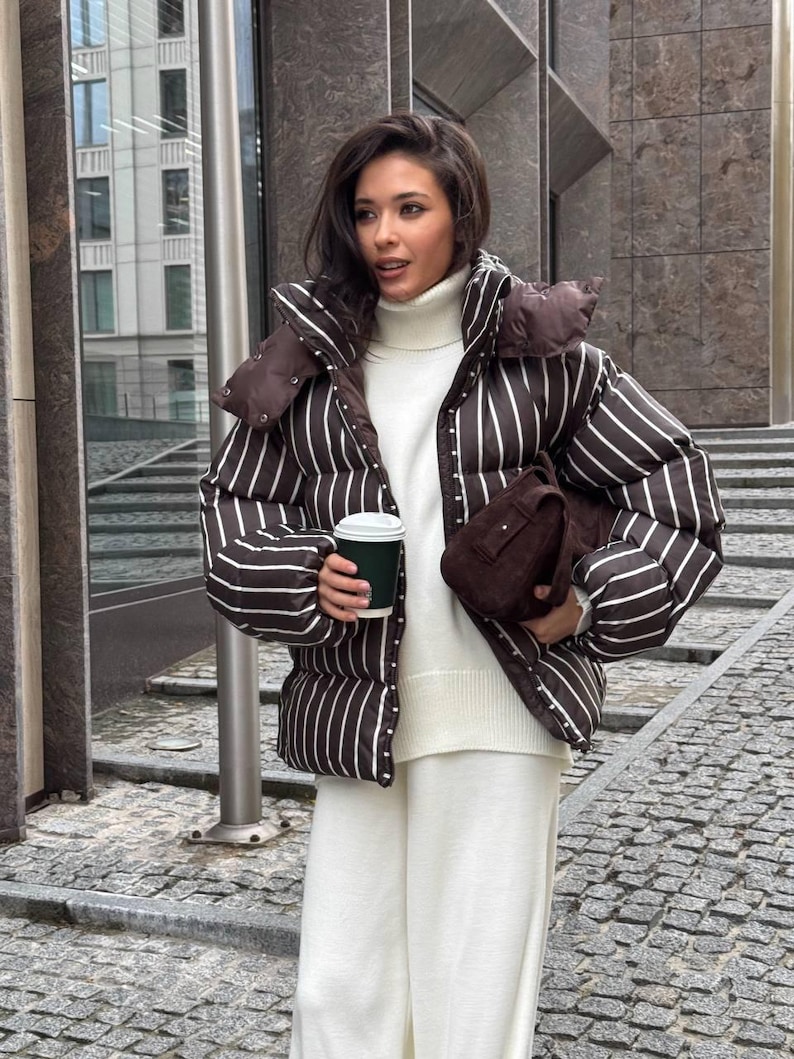 Striped Wool Puffer Down Coat