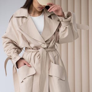 Long Trench Coat, Raincoat, Womens Oversized Belted Jacket, Cotton Parka, Lightweight Duster, Outerwear, Capsule Wardrobe, Spring Style. Top