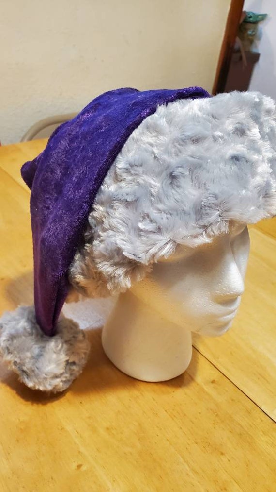Purple Crushed Velvet Long Scarf Santa Hat 