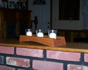 Candle Centerpiece with Glass Inserts and Candles Handcrafted from Cherry Hardwood