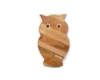 Owl Wood Cutting Board (cheese board size) Handcrafted from Mixed Hardwoods