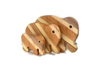 Elephant Cutting Board Set of 3 Handcrafted from Mixed Hardwoods