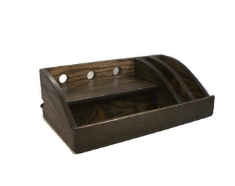 Ash Charging Station with Slots, USB Surge Protector, Ebony Wood Stain