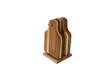 Charcuterie Boards (6), Cheese and Cracker Boards. 6 Cutting Boards on an Oak Stand