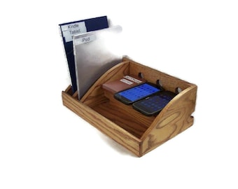 Oak Charging Station with Slots, USB Surge Protector