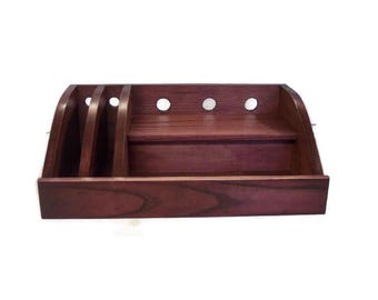 Reduced Price -- Ash Charging Station in Rich Mahogany with Slots, USB Surge Protector