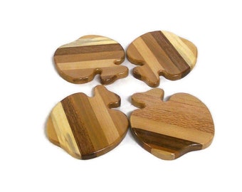 Apple Coaster Set (4) Handcrafted from Mixed Hardwoods