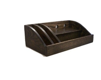 Ash Charging Station with Slots, USB Surge Protector, Ebony Wood Stain