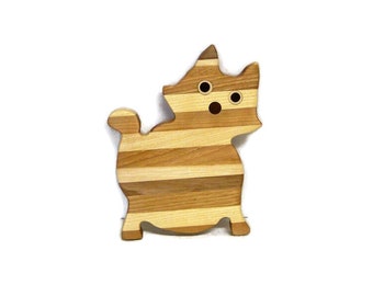 Handcrafted Kitty Cheese Board: Mixed Hardwoods, Kitchen Decor