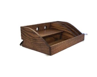 Oak Charging Station with Slots, USB Surge Protector