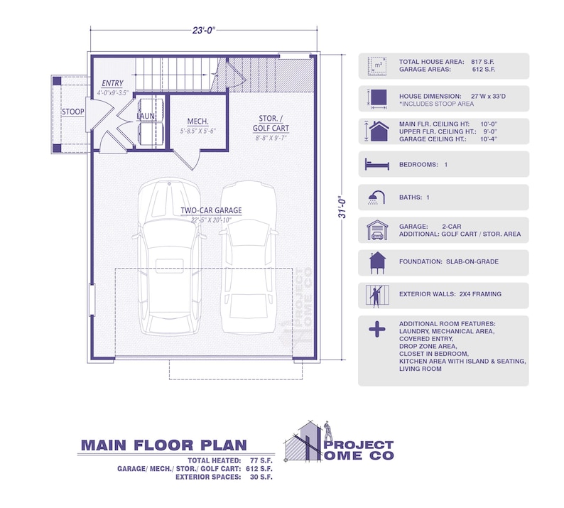 Op de afbeelding: Gedetailleerde plattegrond met afmetingen in voet en inches. Kenmerken zijn een garage voor twee auto's, opslag, wasruimte en een keuken. Het plan toont ook de totale oppervlakte van het huis, garage-oppervlakken en extra kamers.