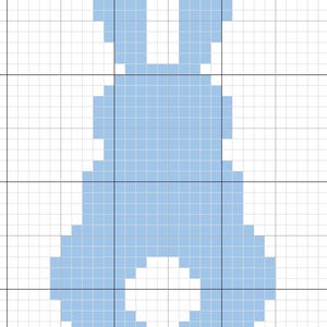 May include: A light blue pixel art bunny rabbit design. The bunny is facing forward with its ears up and its tail behind it.