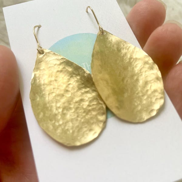 Hammered Brass Teardrop Earrings: Boho Yoga Jewelry