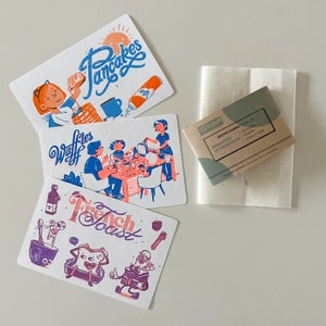 Recipe Cards - Part of this Complete Breakfast - Three Double-Sided Risograph Prints